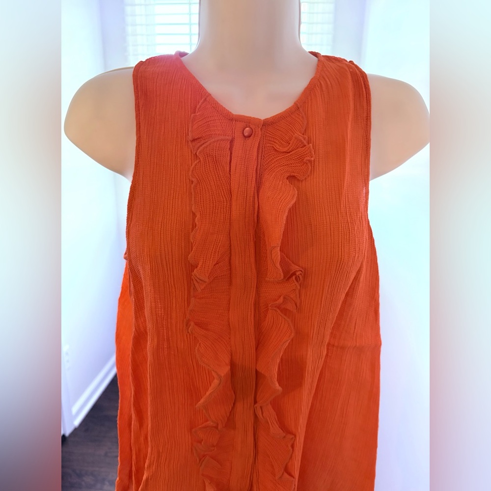 Mango Orange Ruffle Front Crinkle Sleeveless Blouse Size S